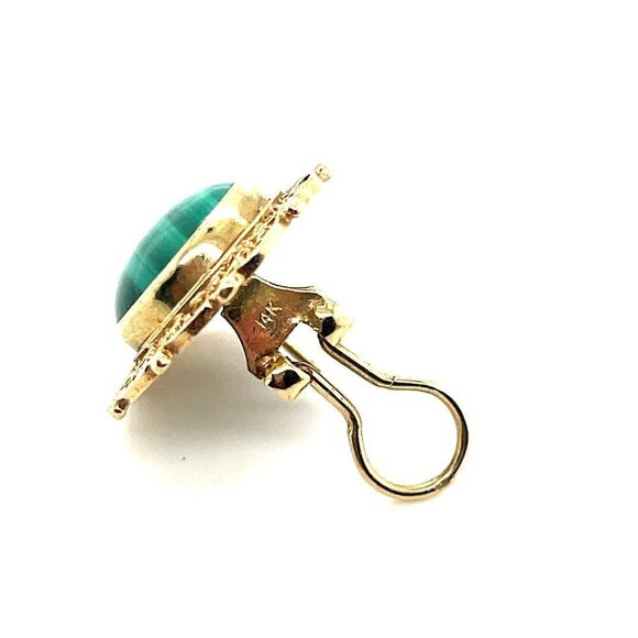 Gorgeous 14K Gold Malachite Clip Earrings - Picture 6 of 8